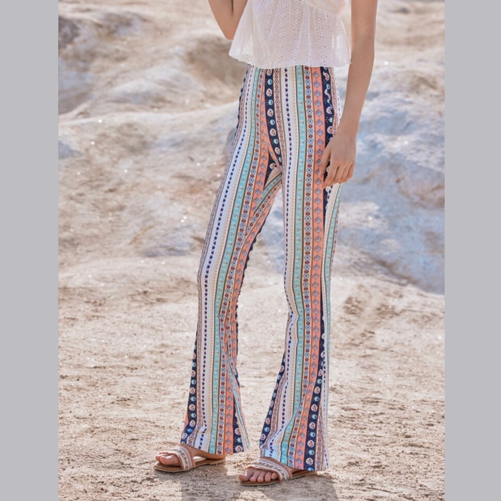 Striped Print Flare Leg Pants - XL (12)